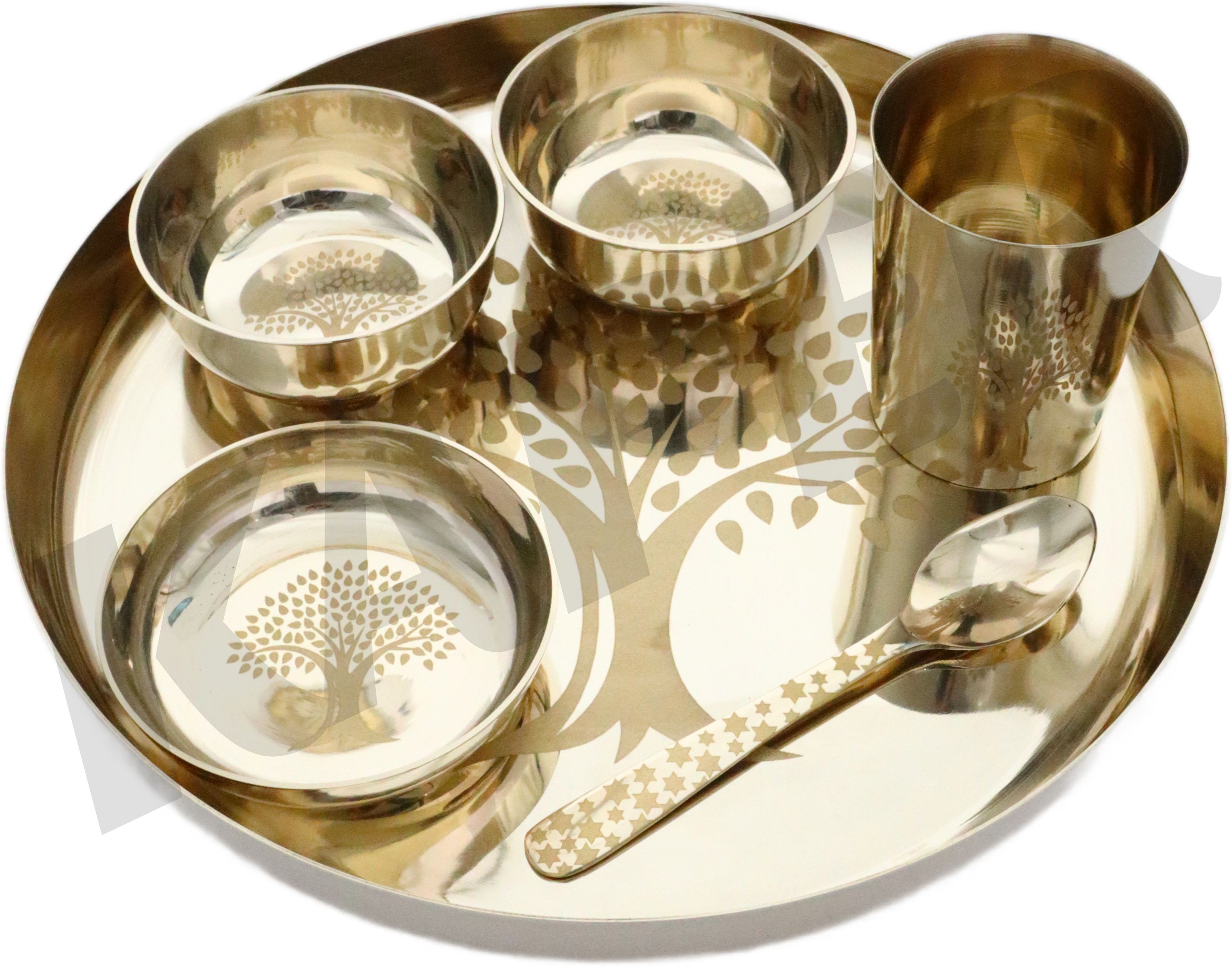 Pack of 6 Bronze Pure Kansa Thali Dinner Set for Wedding Home Decor Luxury Utensils Return Gift Dinner Set-image-40