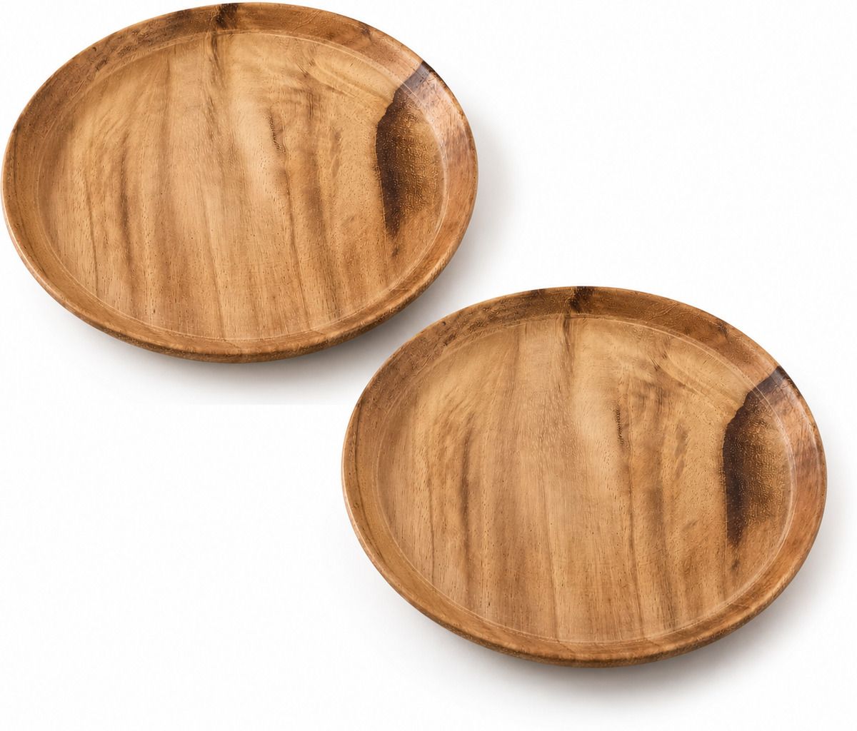 enom Pack of 2 Wood Wooden Snack & Dinner Plate Pack of 2 Reusable Natural Wood Dinner Set-picture-4