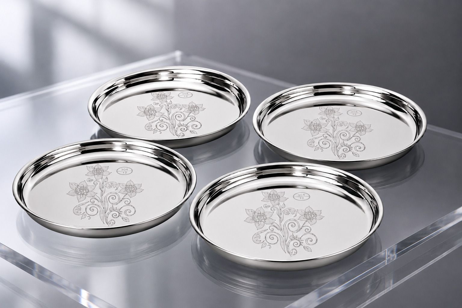 gptrade Pack of 4 Stainless Steel Premium Dinner Plate set of 4 plates | Mirror Finish | 12 Inch Dinner Set-picture-47