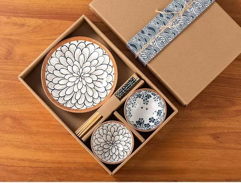 Ceramic ceramic Bowl Set with 2 Bowls, 2 Pairs of Chopsticks and 1 Deep Plates Dinner Set-image-20