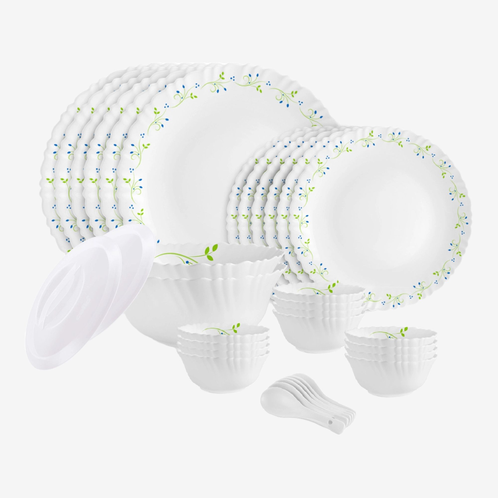 Pack of 34 Opalware Dazzle Opalware Tropical Lagoon Dinner Set |Crockery Set |White Dinner Set