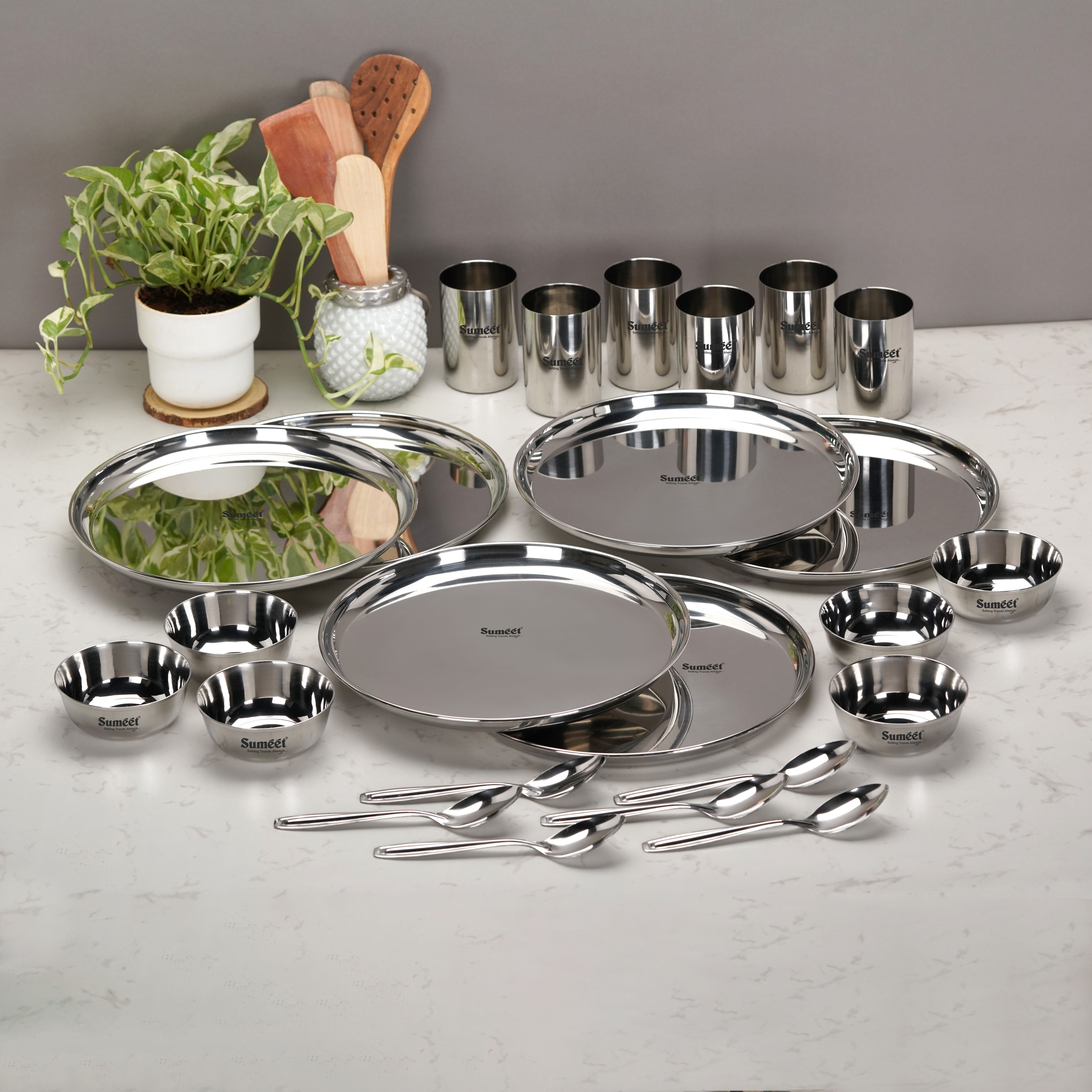 sumeet Pack of 24 Stainless Steel Stainless Steel Heavy Gauge Mirror Finish Dinner set of 24 Pcs Dinner Set-picture-14