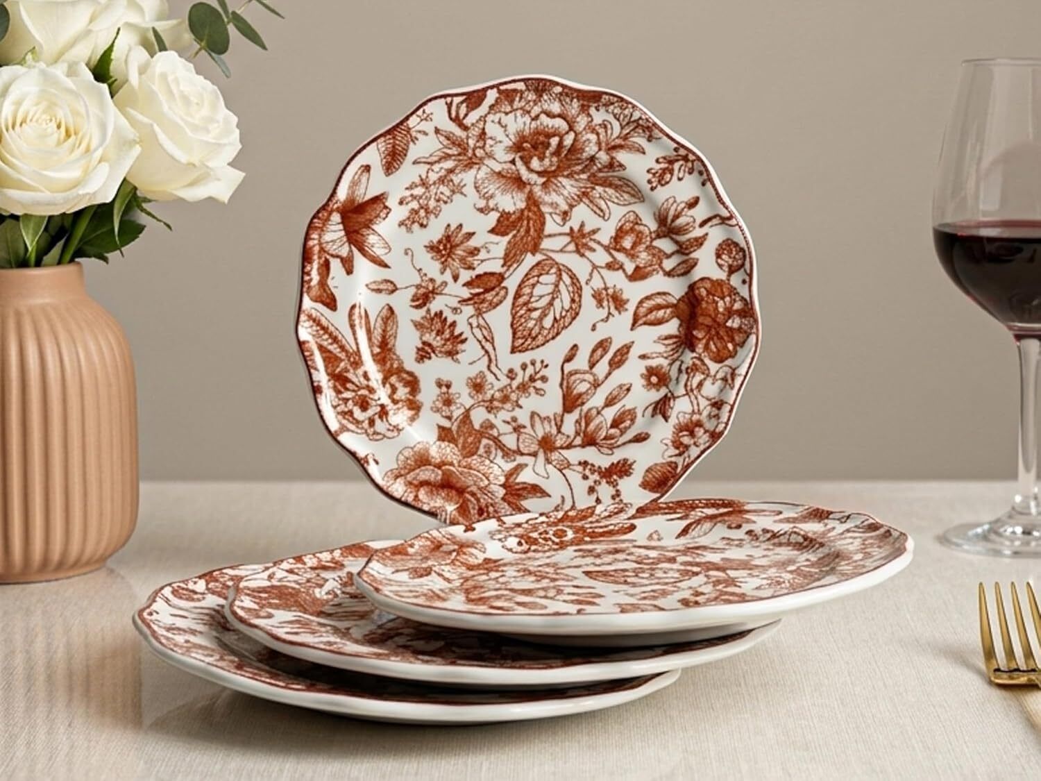 Pack of 4 Porcelain Brown Leaf Dinner Set-image-25