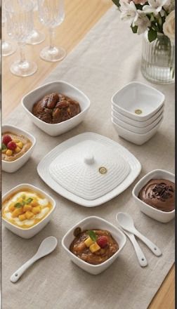 Pack of 11 Melamin Melamine Pudding Bowl & Dessert Serving Set Dinner Set-image-35