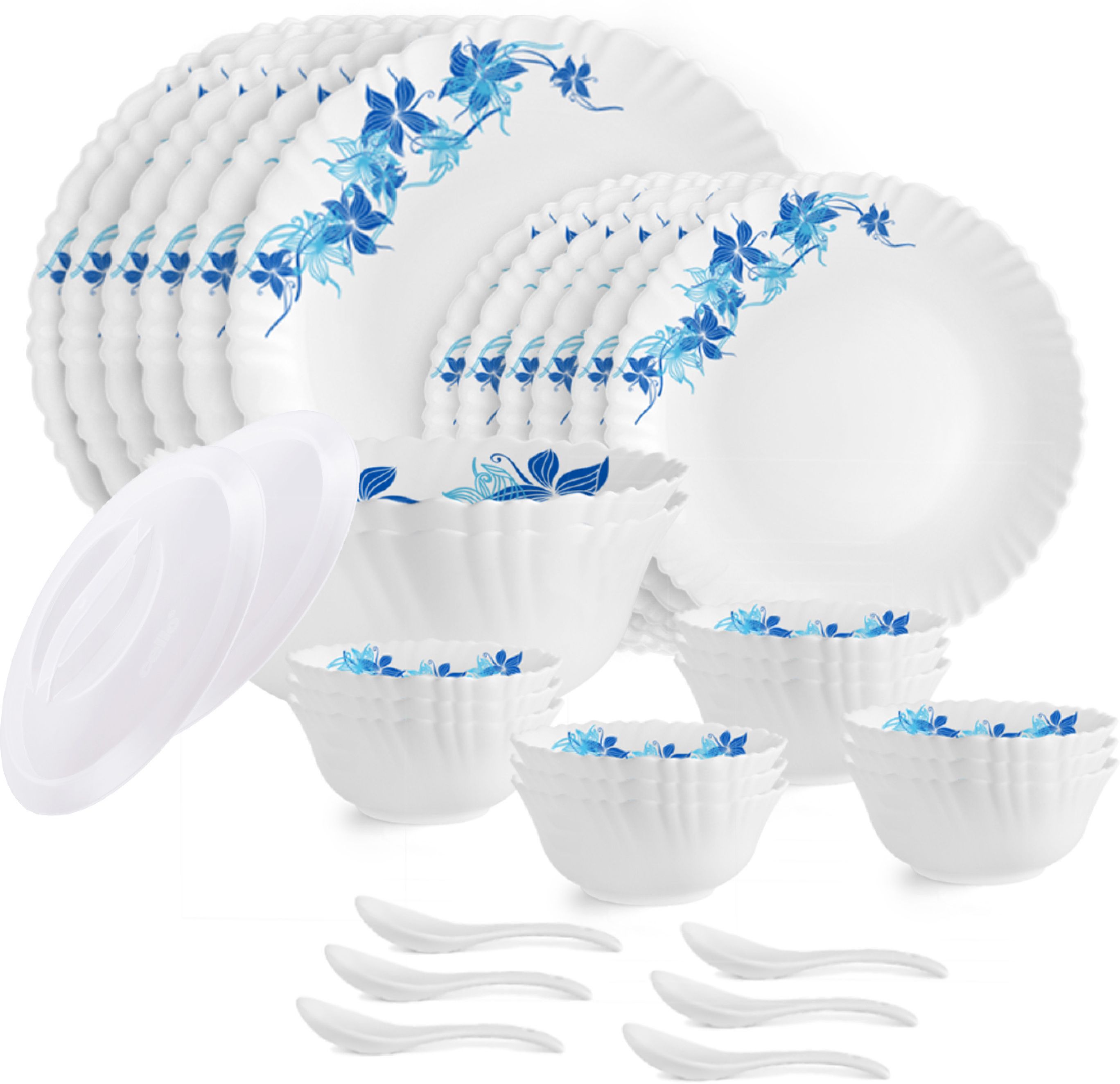 Pack of 34 Opalware Dazzle Series Swirl Crockery|Dishwasher|Light-Weight Dinner Set