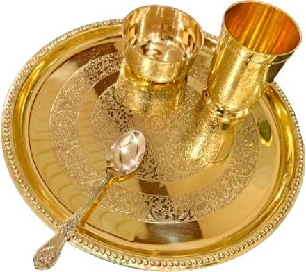Pack of 4 Brass Embossed Design THALI Set Pack of- 04 Pieces Dinner Set-image-12