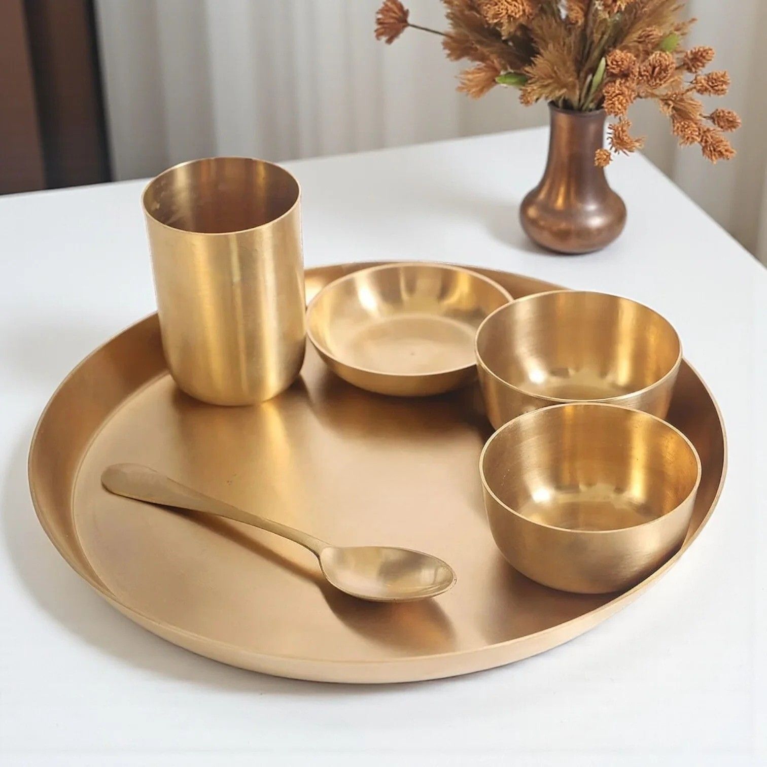 Pack of 6 Bronze kids Bronze Thali Dinner Set–6 Pcs Pure Kansa Dinnerware Ayurvedic Utensils Dinner Set-image-21