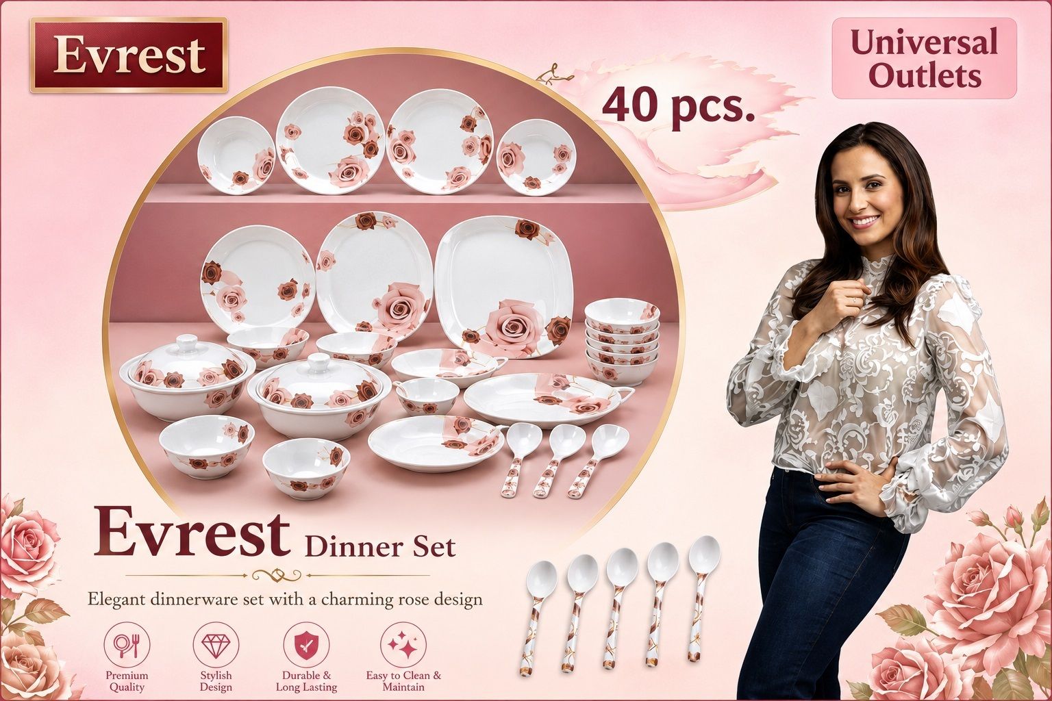evrest Pack of 40 Melamin Universal Outlets Dinner Set-picture-28