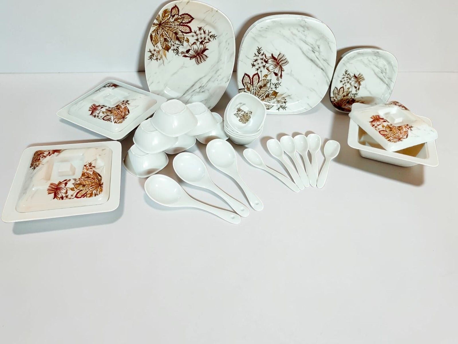 Melamin Pearl Rustic Leaf Lux Dinner Set-image-24