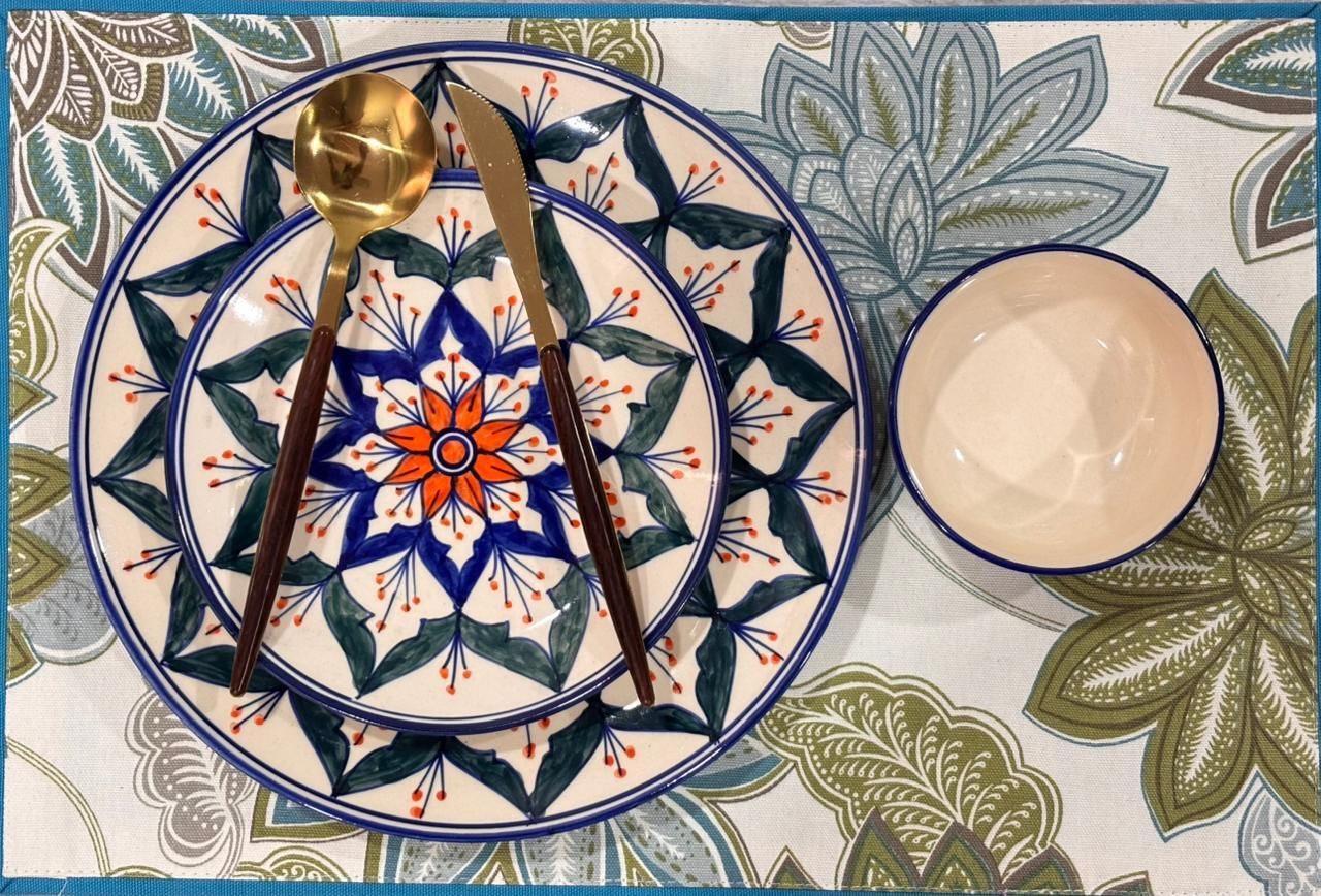 Pack of 3 Stoneware Hand-Painted Floral Burst Dinner Set (Set of 3) Dinner Set-image-37