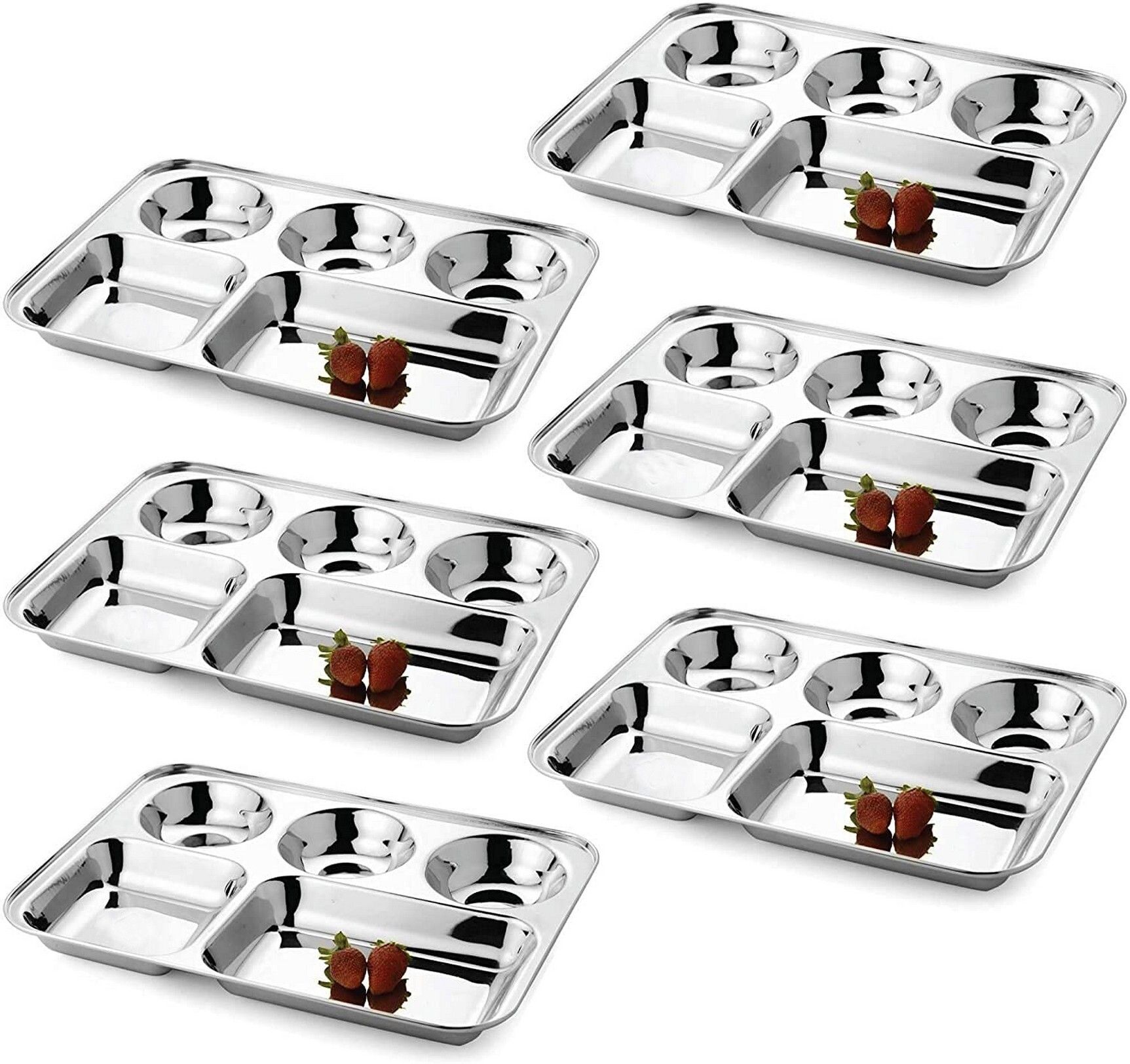 Steel Plates for Lunch/ Dinner Thali Set 5 in 1 Rectangle Compartments Dish K7 Dinner Plate-image-21