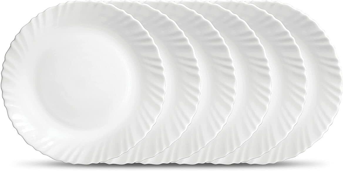 Pack of 6 Opalware Glass Plain Classique Collection Full Plate Set - 6 Pieces (White, 10 inch) Dinner Set-image-23