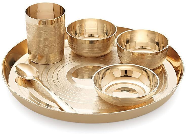 Pack of 6 Bronze Kansa Finish Solid Bhojan Dinner Thali Set of 6 Pieces 10 Inch Weight- 1400 Gm) Dinner Set-image-41
