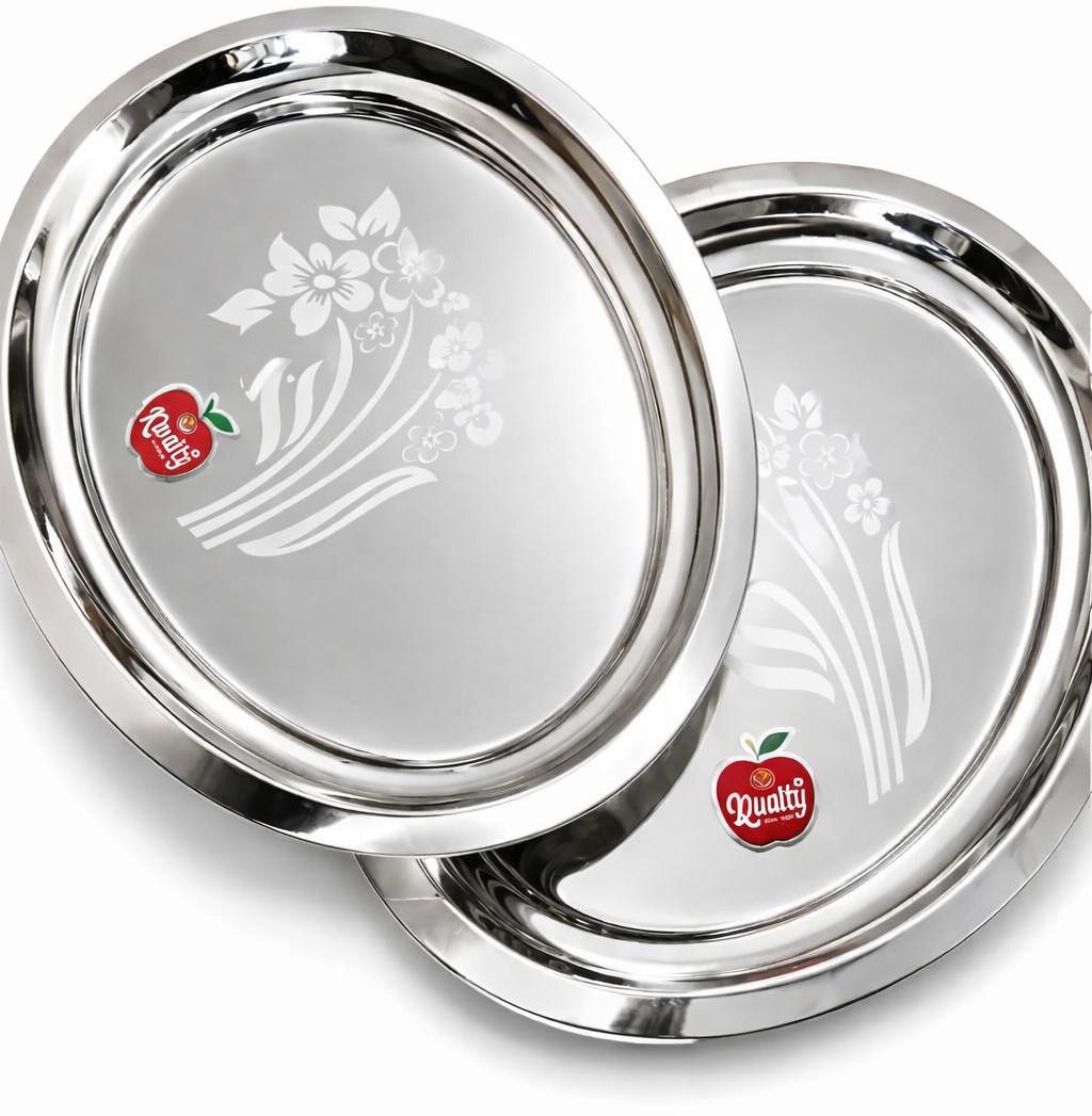 kwi Pack of 2 Stainless Steel TRAY PLATE SET 2 Dinner Set-picture-47