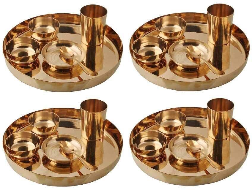 Bronze Bronze Utensil for Home, Hotel Restaurant 6 Piece Dinner Thali Set Pack of 4 Dinner Set-image-16