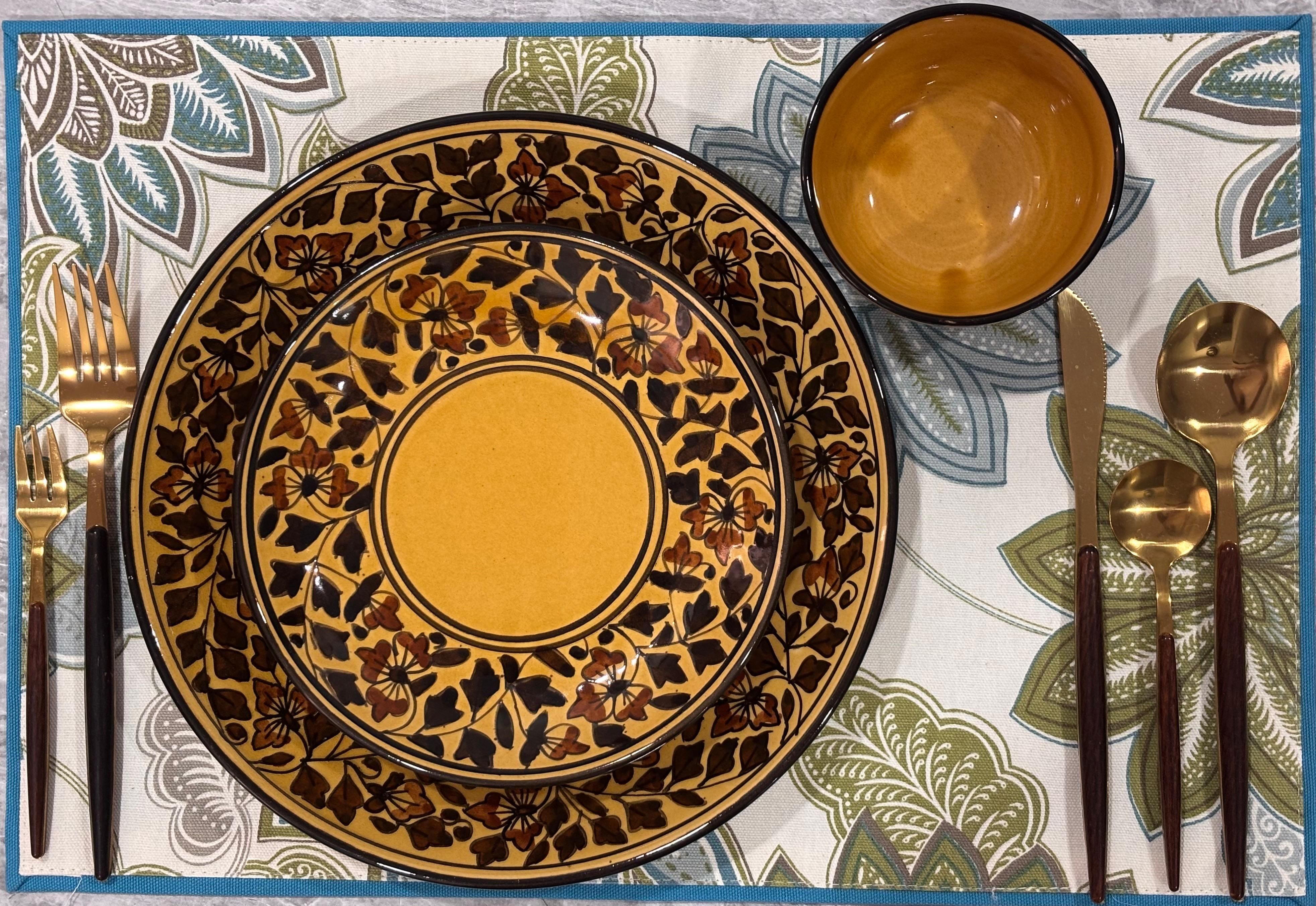hunar ceramic Pack of 3 Stoneware Mustard Floral Vine Dinner Set (Set of 3) Dinner Set-picture-20
