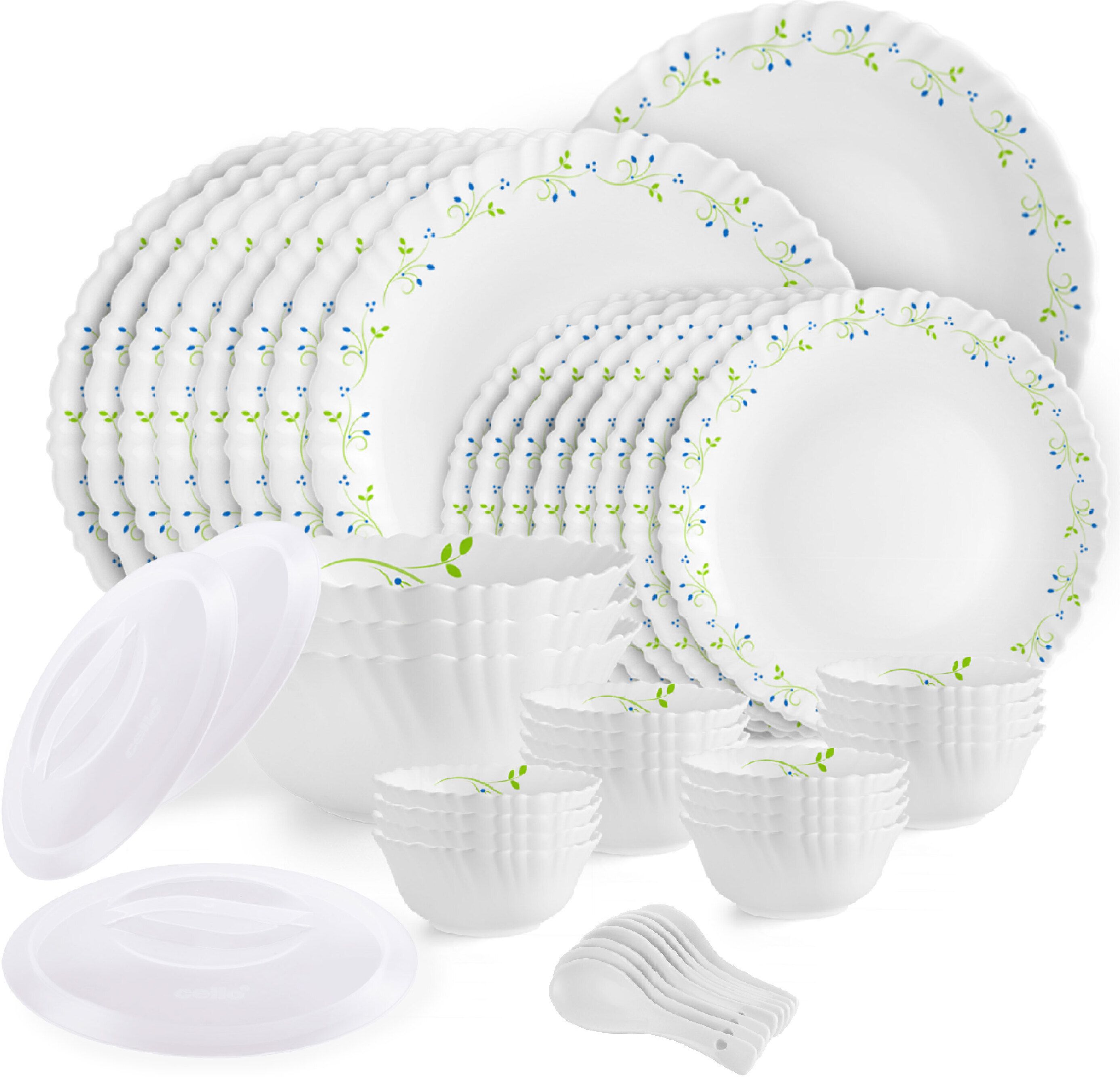 Pack of 47 Opalware Dazzle Tropical Lagoon|Crockery Set | Dinner Set