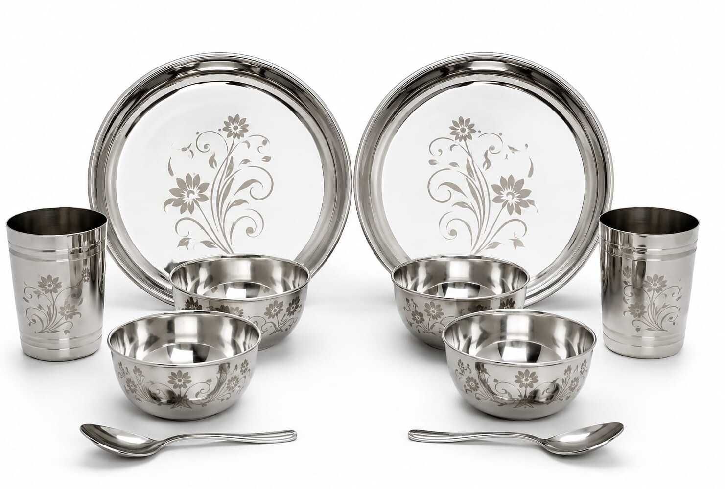 swarn bhumi Pack of 10 Stainless Steel Serves 2 People|Permanent Laser Print Dinner Set-picture-46