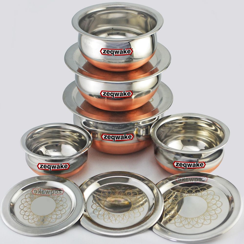 zeqwake Stainless Steel, Copper Dinner Set Handi With Lid -Capacity 1500ml,1000ml,750ml,500ml,300ml Dinner Set-picture-41