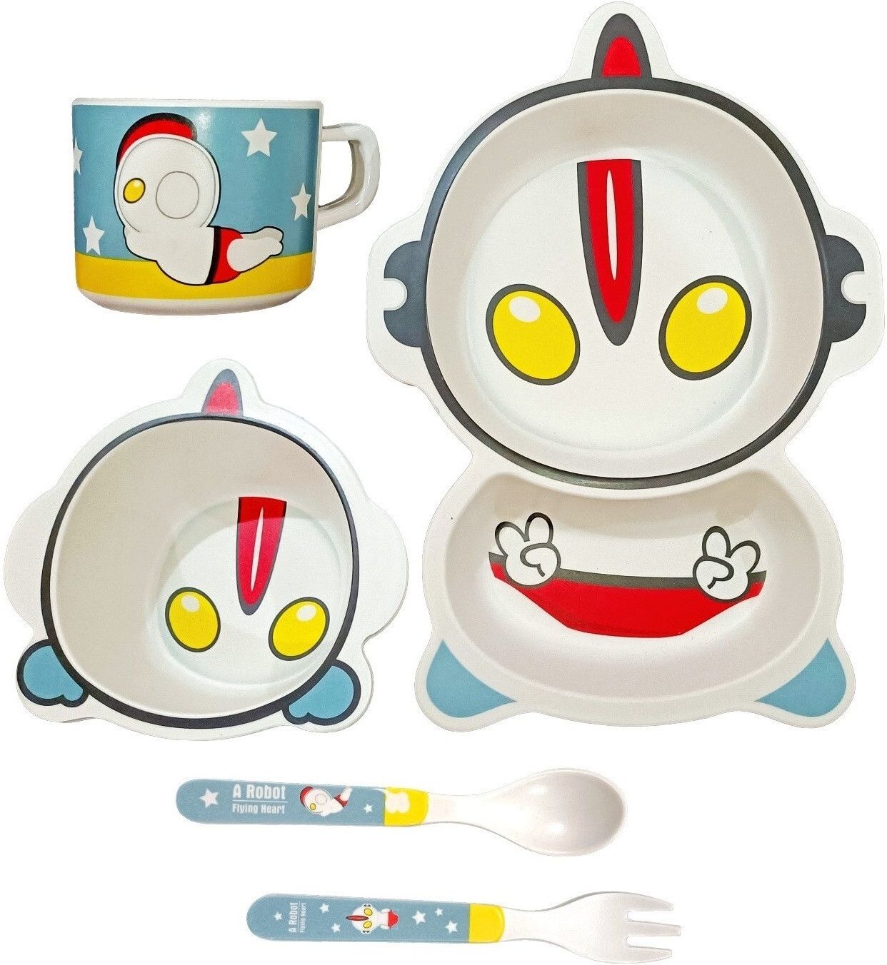 Bamboo FIbre White Alien Baby Feeding kids Dinner Set (Plate, Bowl, Cup, Spoon & Fork) Dinner Set-image-30