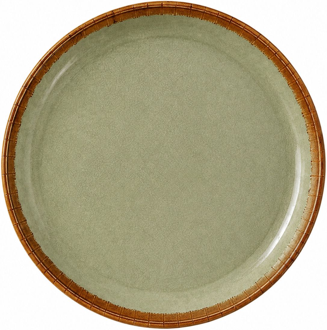 Ceramic Reactive Glaze Plates with Rustic Brown Rim | Sage Green Dinner Set-image-36