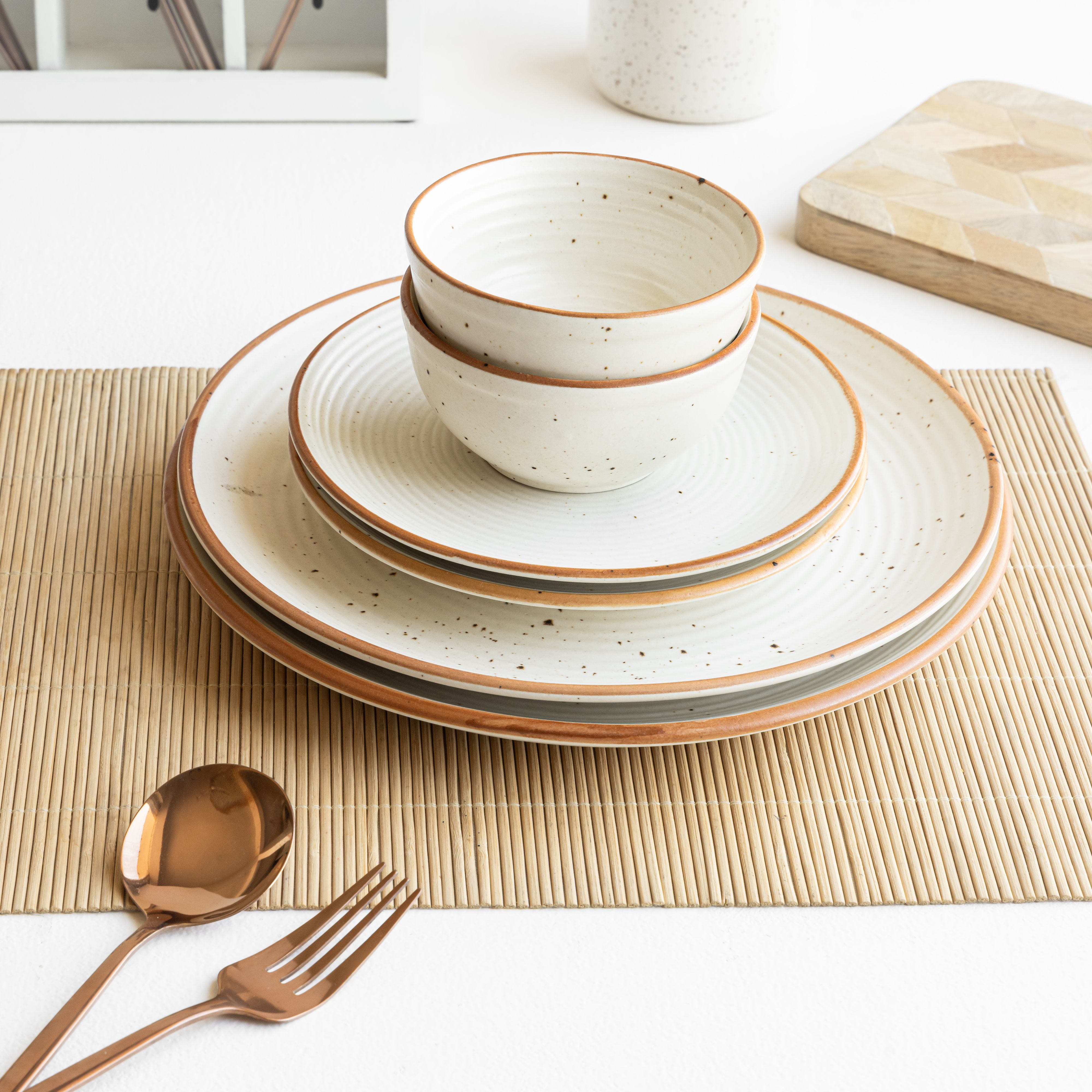 Pack of 6 Ceramic Rustic Ivory Stoneware Dinnerware Set – Speckled Ceramic Plates & Bowls Dinner Set-image-34