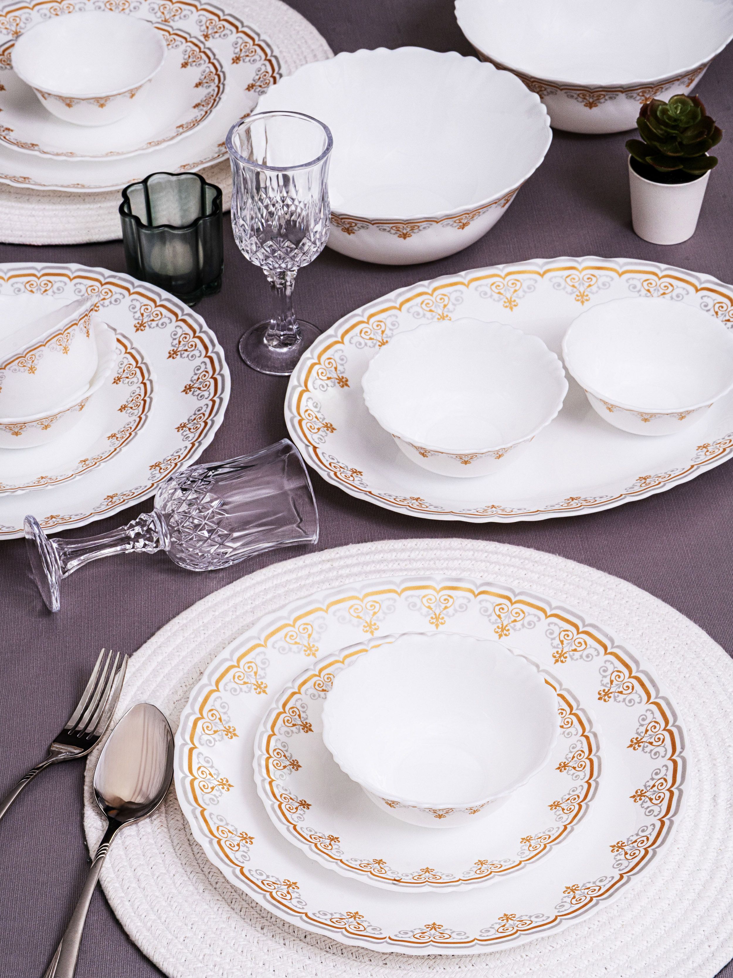 cello Pack of 33 Opalware Glass Dinner Set of 27pcs Dinner Set-picture-11