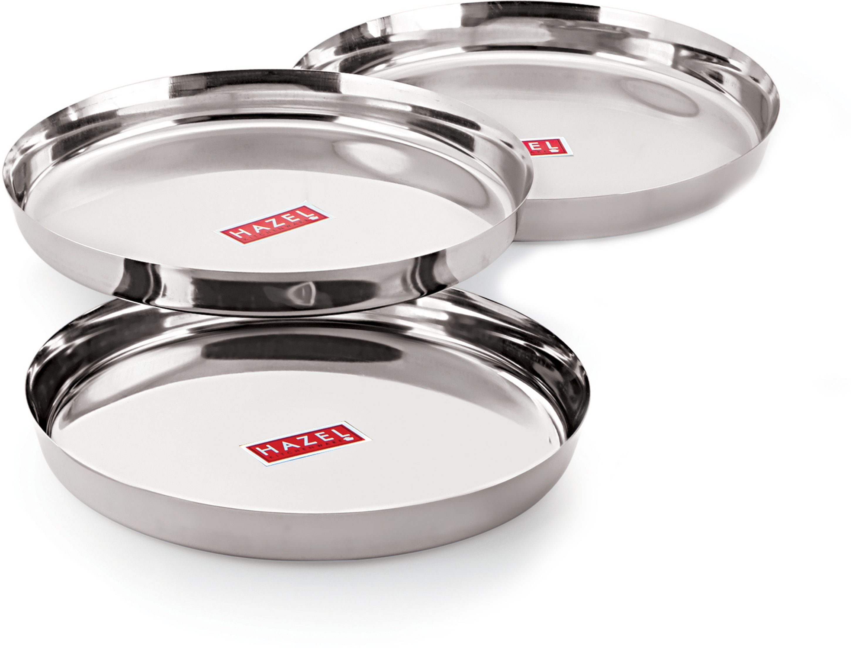 hazel Pack of 3 Stainless Steel Stainless Steel Plates Set Mirror Finish Thali Heavy Gauge Plate Set of 3, 28 cm Dinner Set-picture-9