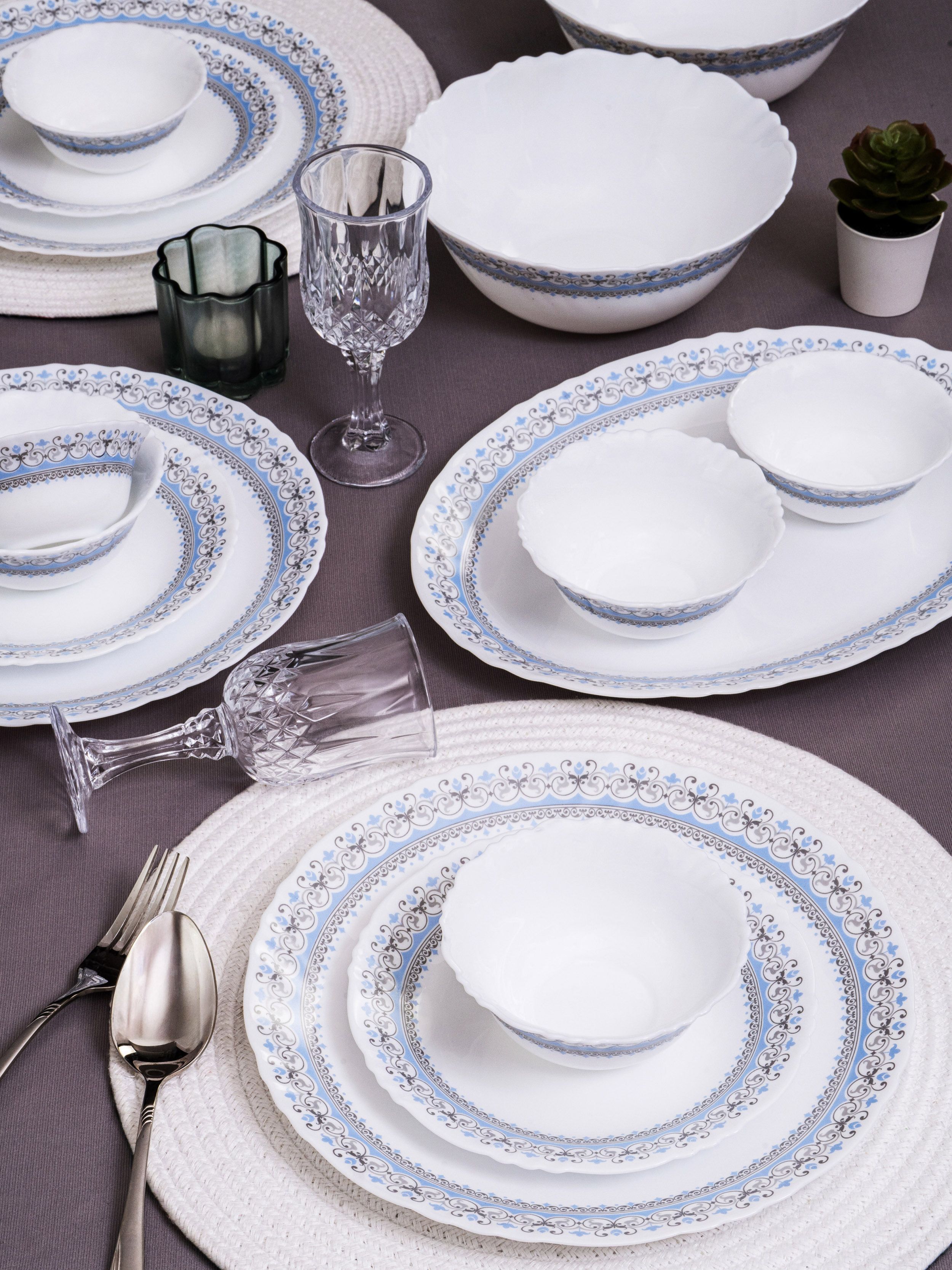 cello Pack of 33 Opalware Glass Dinner Set of 27pcs Dinner Set-picture-15