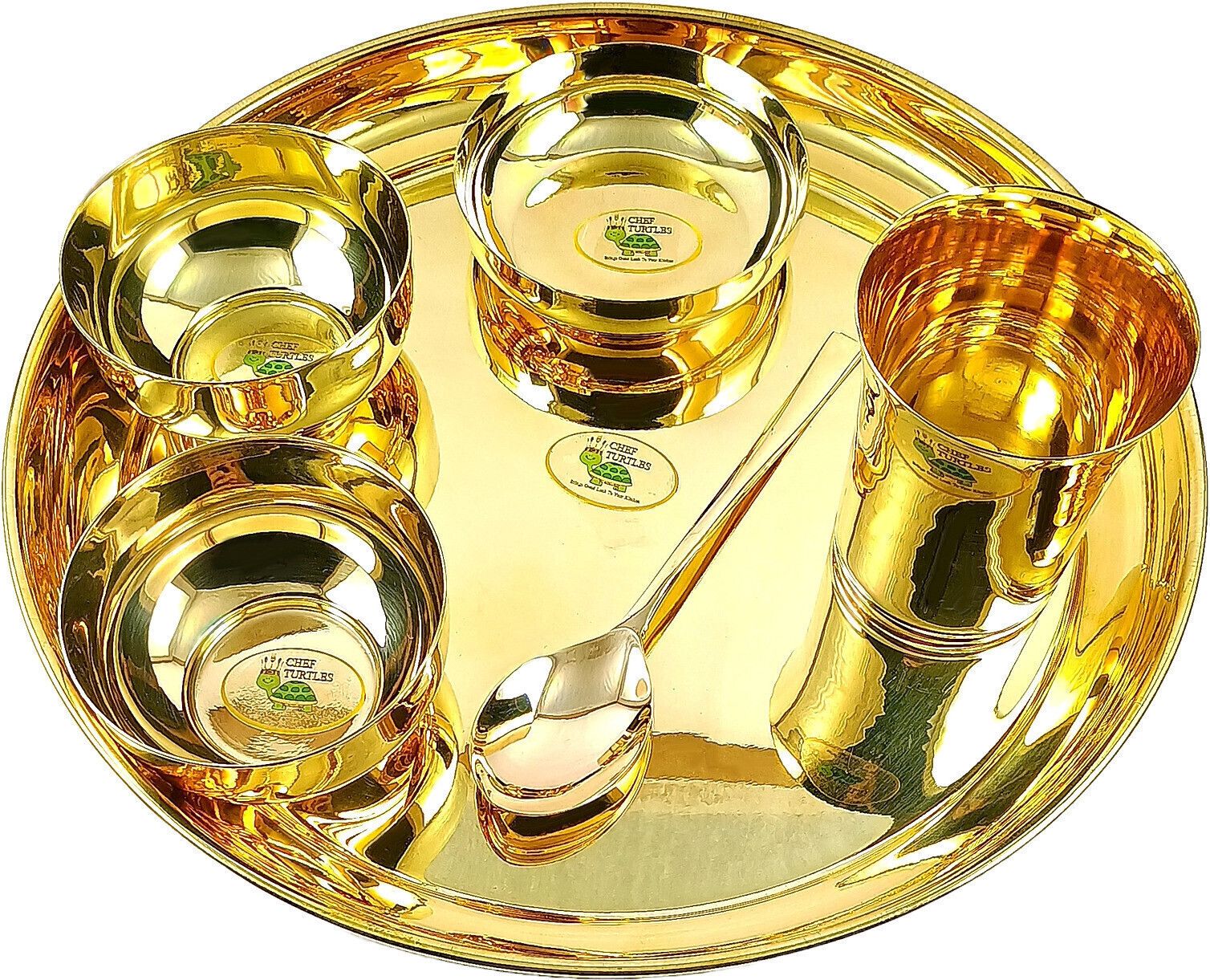 chef turtles Pack of 6 Brass Dinner/Thali Set, Pital Thali Set of 6pieces Handmade Brass Dinner Set-picture-1
