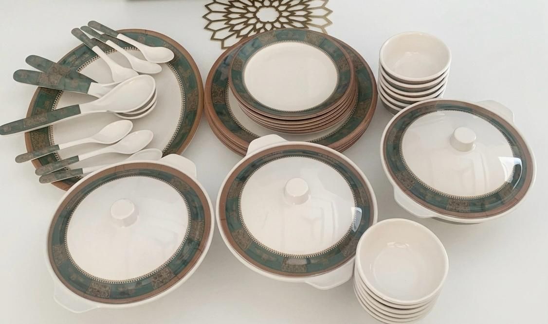 Pack of 40 Melamin Malamine Dinner Set-4 - Set of 40 Pcs-Green mixed Design2004 Dinner Set-image-3