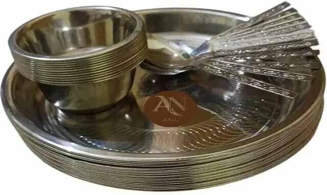 Pack of 9 Stainless Steel Dinner Set 3 plate 3 katori 3 spoon| Steel Plates (27 cm Diameter) Dinner Set-image-11