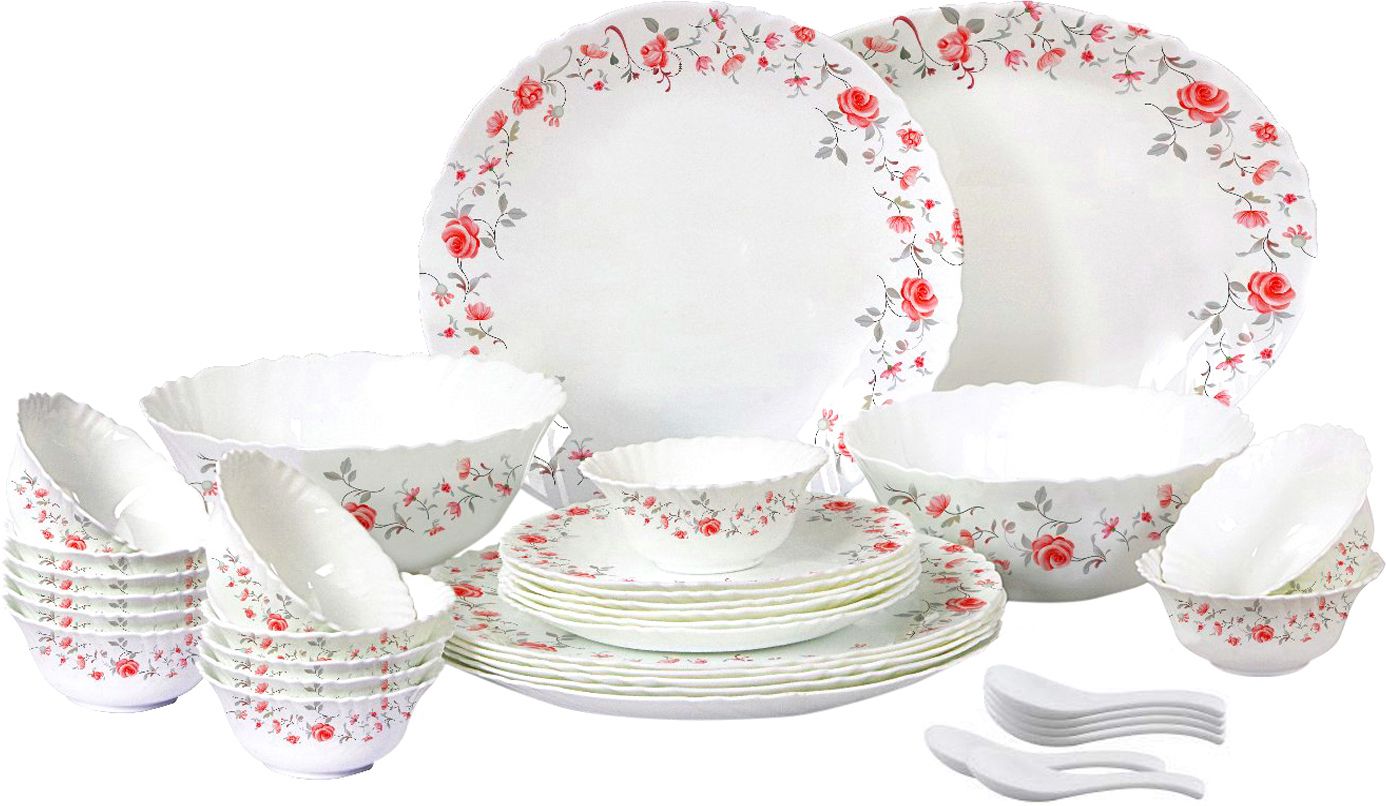 cello Pack of 33 Opalware Imperial Red Rose Fantasy Dinner Set-picture-26
