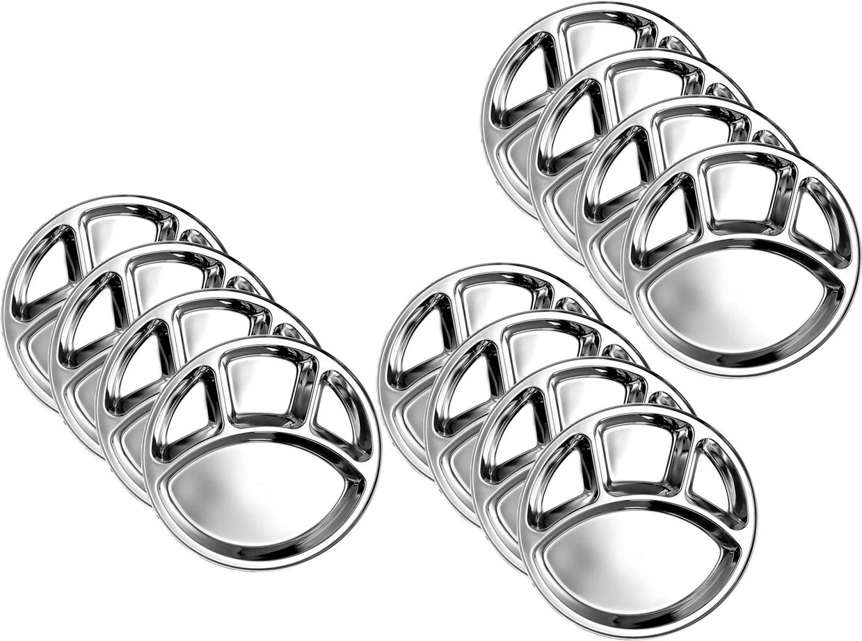 smde Pack of 12 Stainless Steel Stainless Steel 4 in 1 Khana Thali for Restaurant 12PCS Dinner Set-picture-19