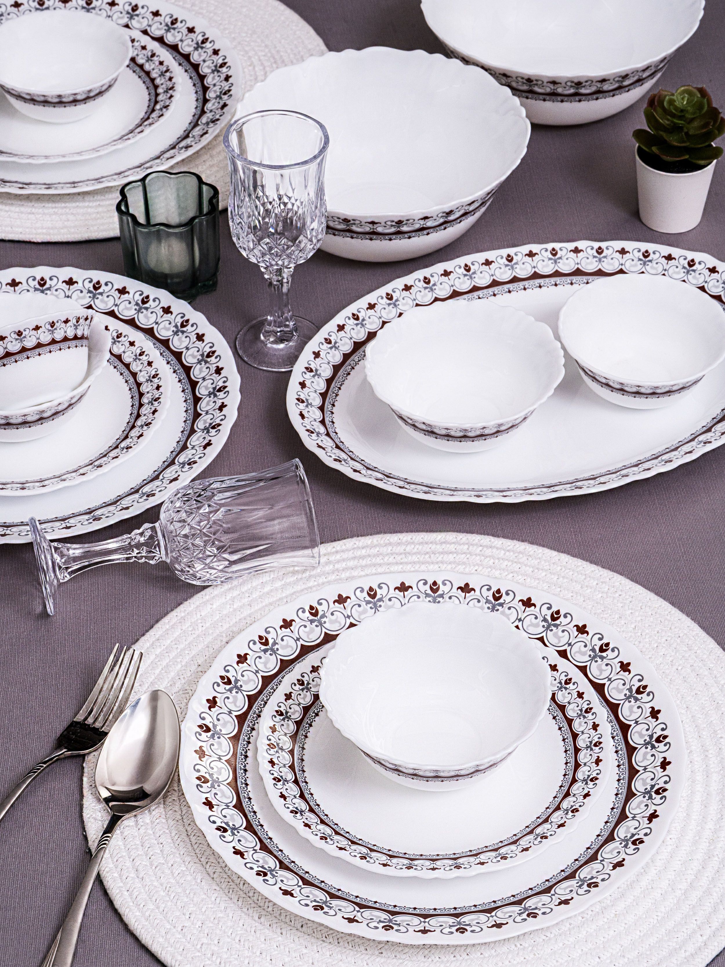 cello Pack of 33 Opalware Glass Dinner Set of 27pcs Dinner Set-picture-20