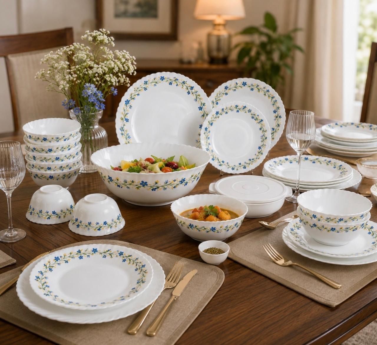 Pack of 27 Opalware CROCKERY DINNER SET 27 PCS PREMIUM DETAILED DINNER SET (MICROWAVE SAFE) Dinner Set-image-0
