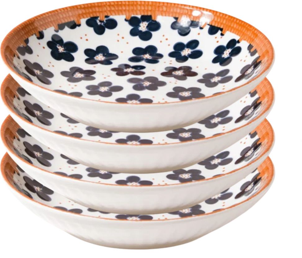 Pack of 4 Ceramic Decorative Floral Plate Glossy Finish for Serving Cakes Snacks & Appetizers Dinner Set-image-1