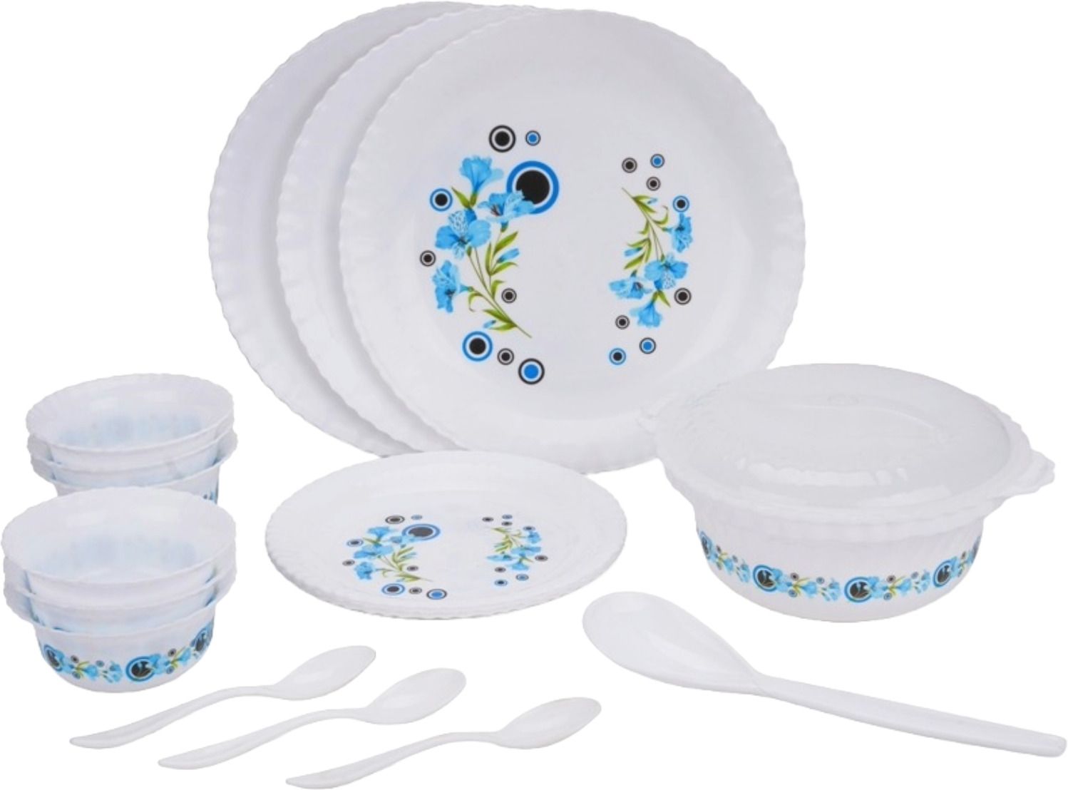 hirapara Pack of 18 Plastic Pack of 18 Pcs Plastic Unbreakable Designed Dinner Set for Kitchen Dinner Set Dinner Set-picture-27