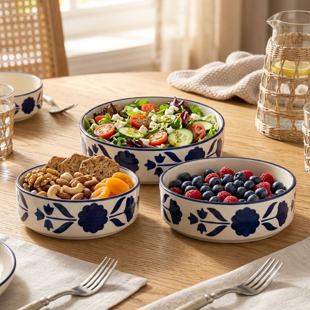 Pack of 3 Ceramic Glina Aura Blue Floral Nesting set Dinner Set-image-0