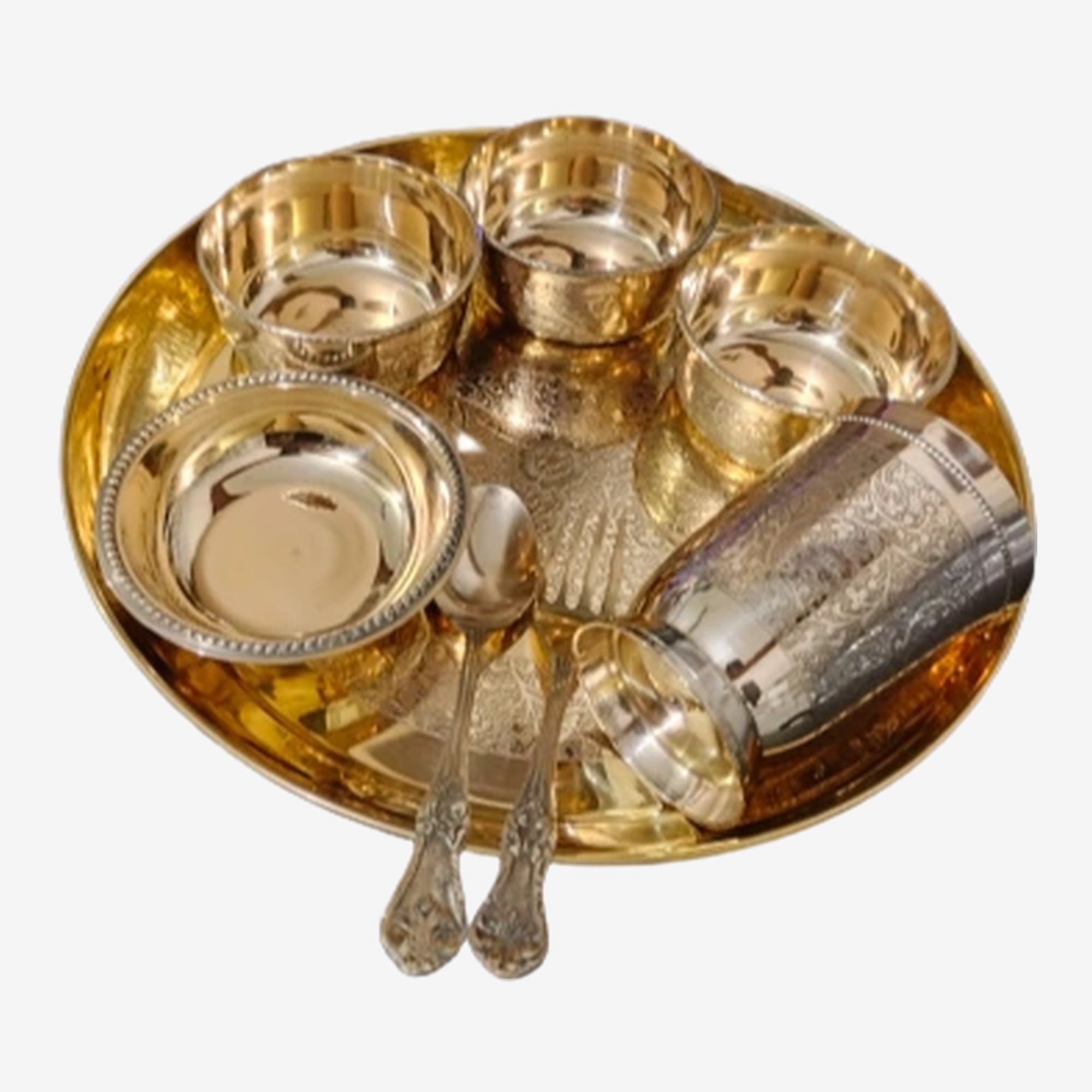 Pack of 8 Brass M&V CRAFT PURE Brass Luxury THALI Set, Dinner Set-image-26