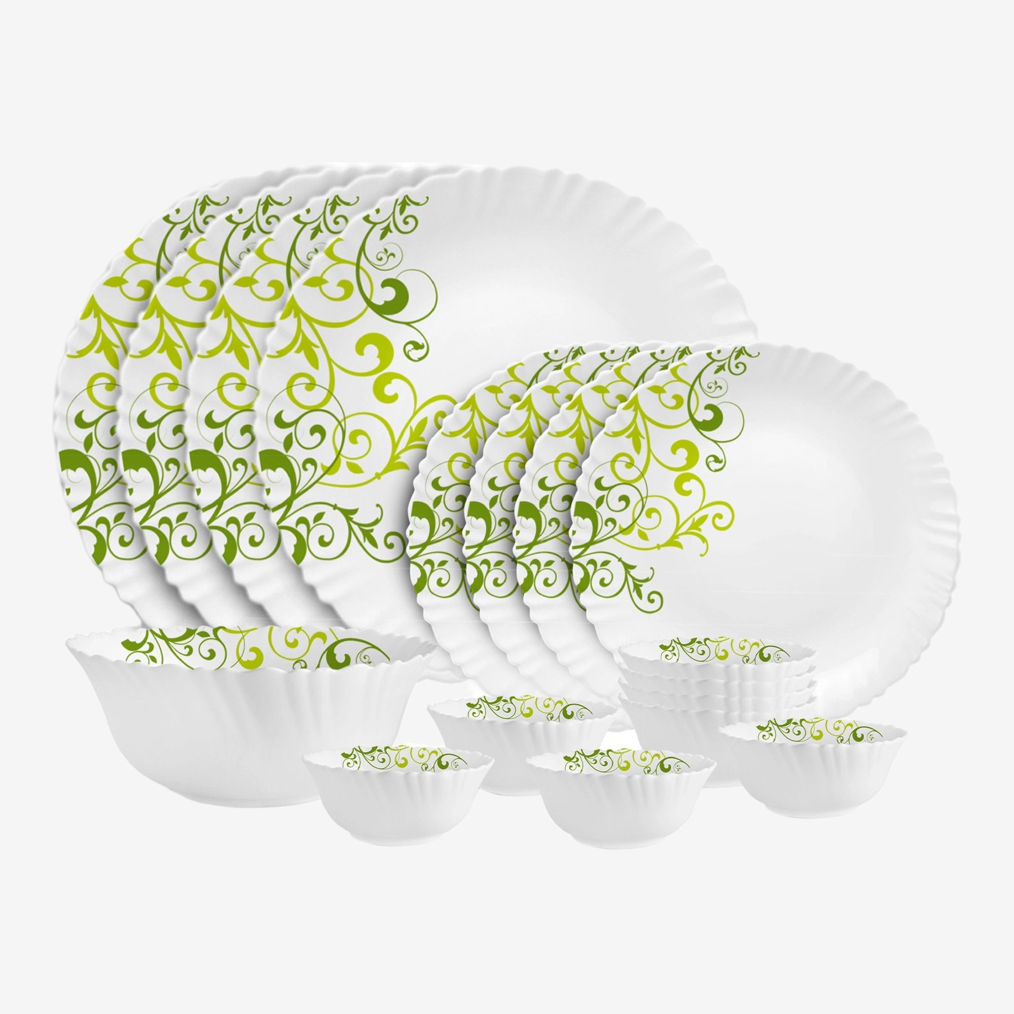 Pack of 17 Opalware Dazzle Opalware Oleander Dinner Set | Crockery Set | Green Dinner Set