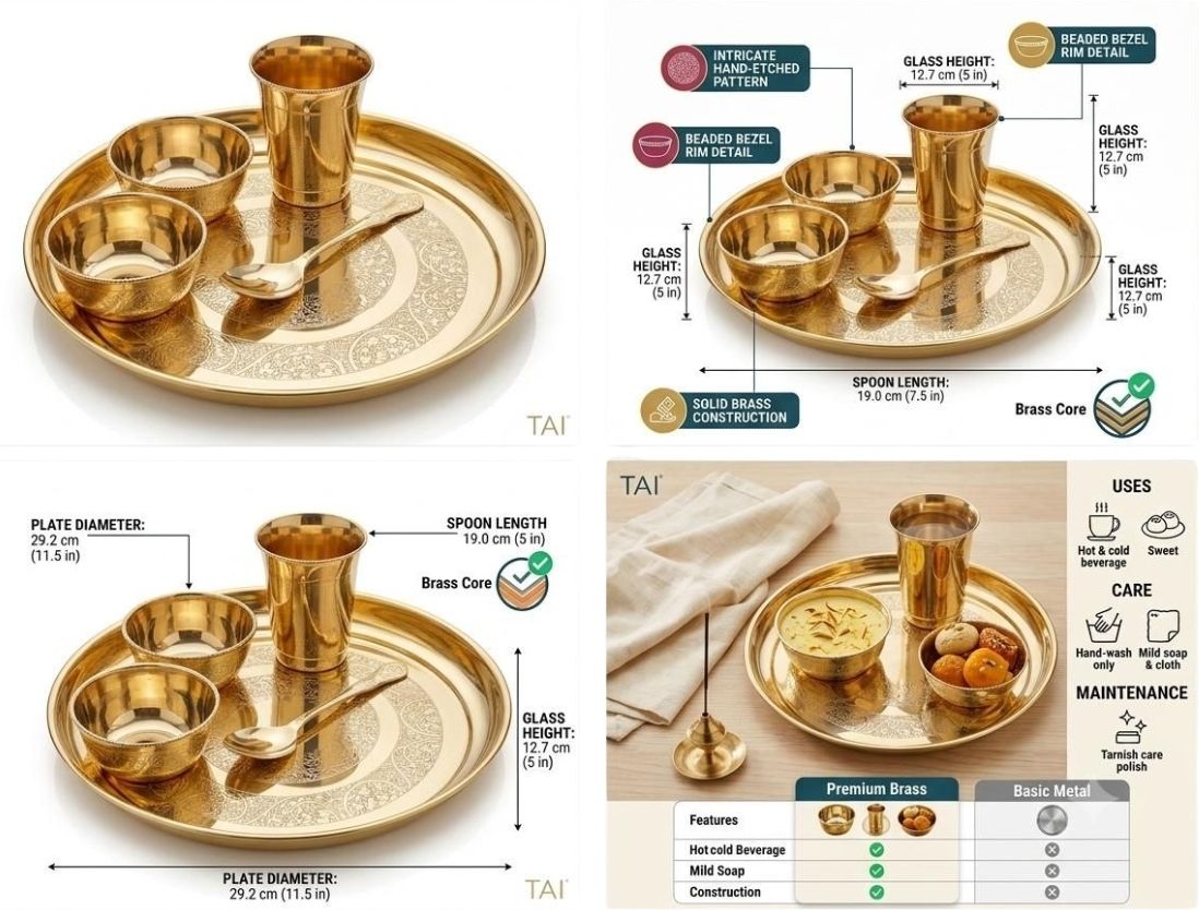 Pack of 5 Brass Dinner Set Gold Finish Pure Brass Dining Set Dinner Set-image-43