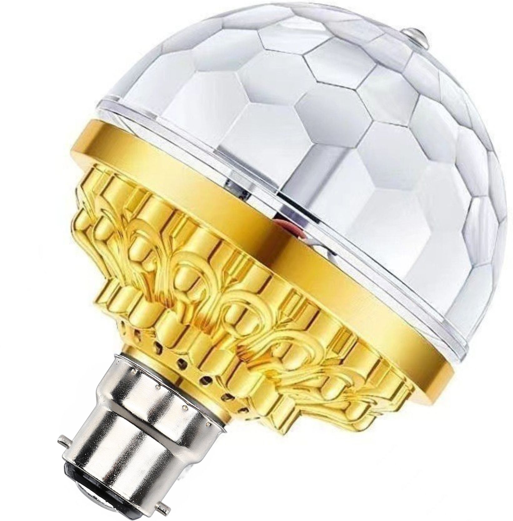 Royal Pattern Design Golden Rotating LED Bulb – Decorative Party Light for Home Single Disco Ball-image-23