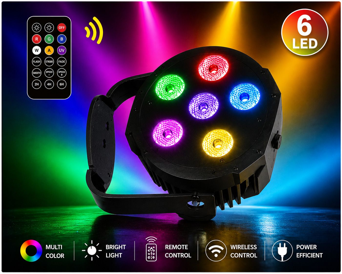 6 LED PAR Light RGB Multi Color Stage Remote controller Color Mixing Light Single Disco Ball-image-23