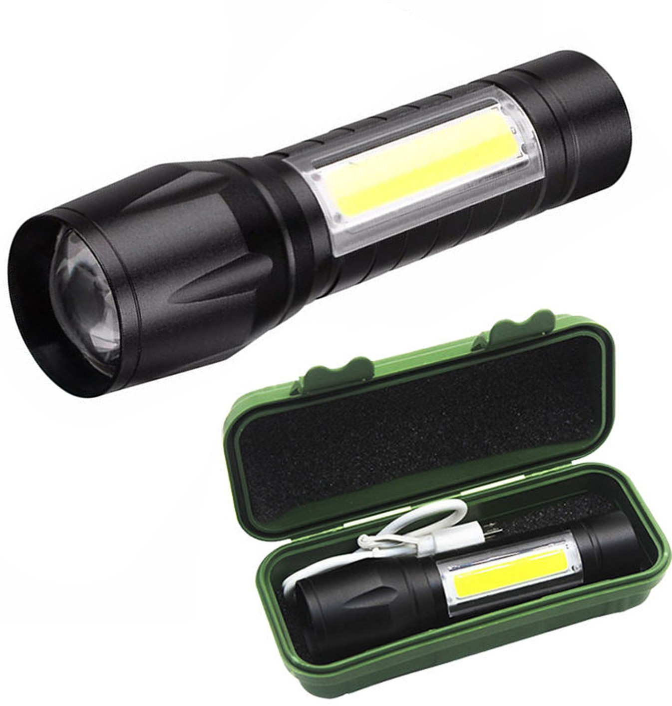 wrader Rechargeable Torch Mini Small Light Flash Light with COB Zoomable Torch Light Shower Laser Light image 1