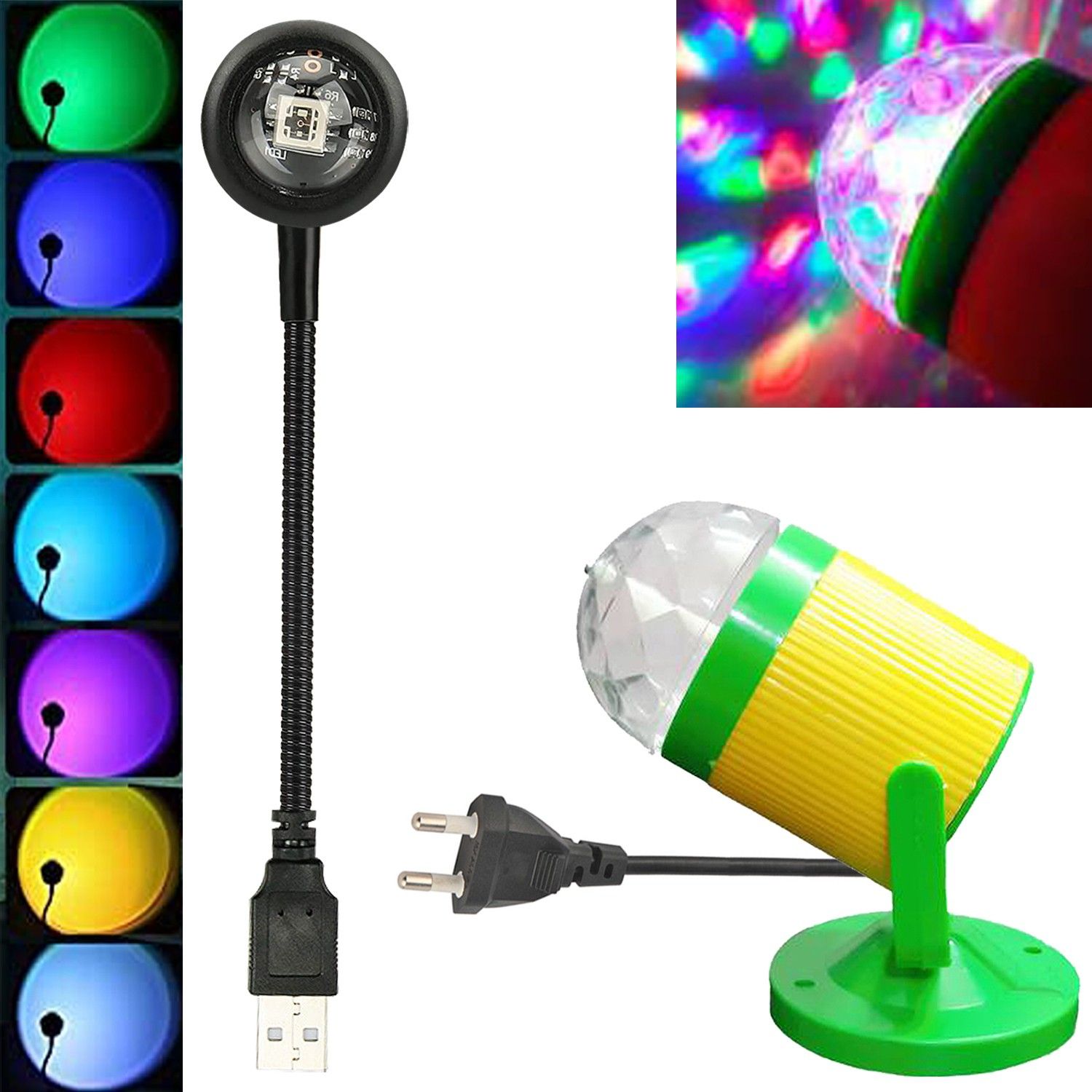 wrader USB Sunset Light & Disco DJ Light Combo Multicolor Lights for Home Décor Diwali Shower Laser Light-picture-14