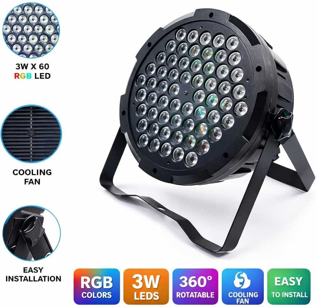 Plastic Body Flat Par Light LED Mini RGB Dj Disco Party Lighting, Multicolour. Single Disco Ball-image-21