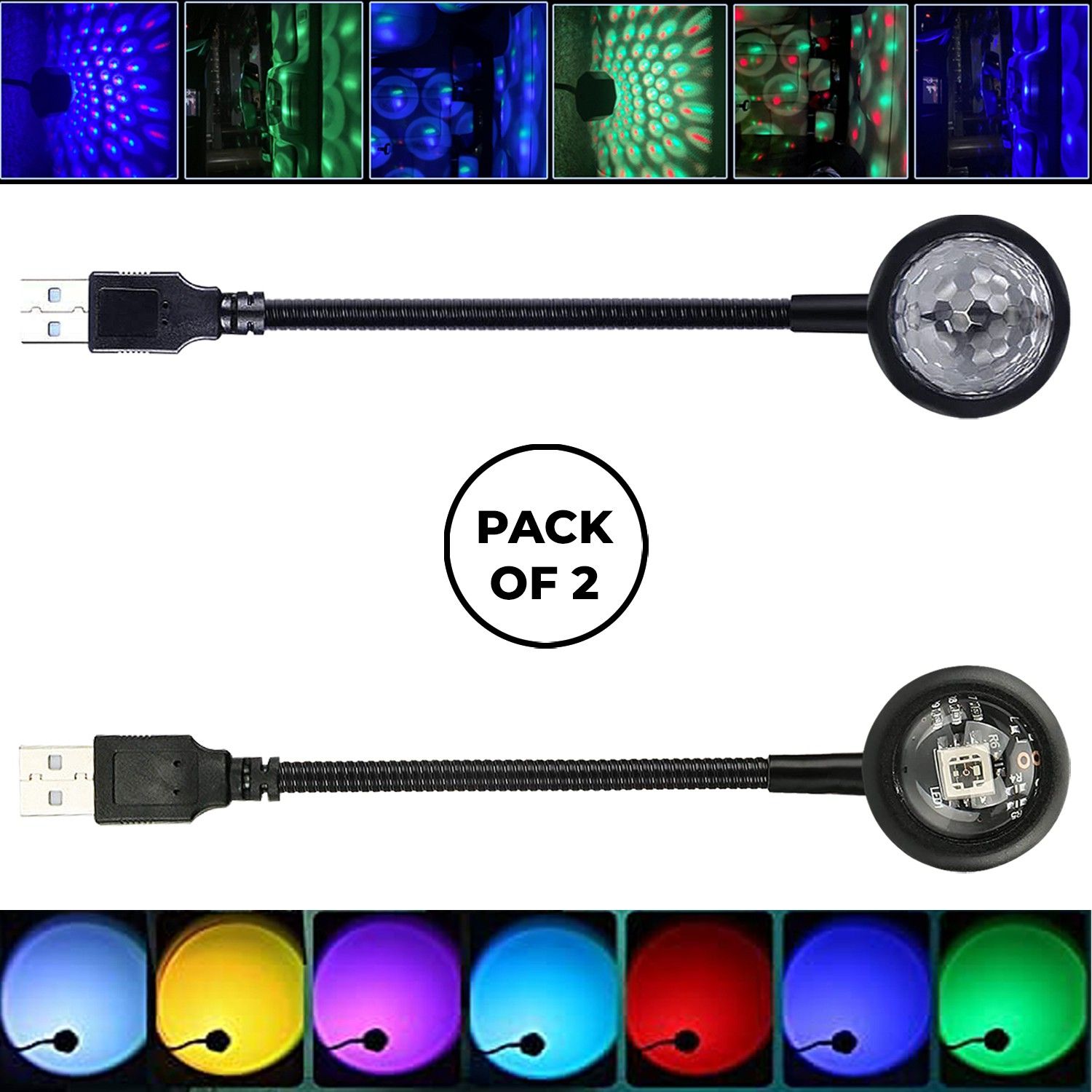 USB Disco + Sunset Light Combo with Different Colors and Patterns LED Projection Shower Laser Light-image-34