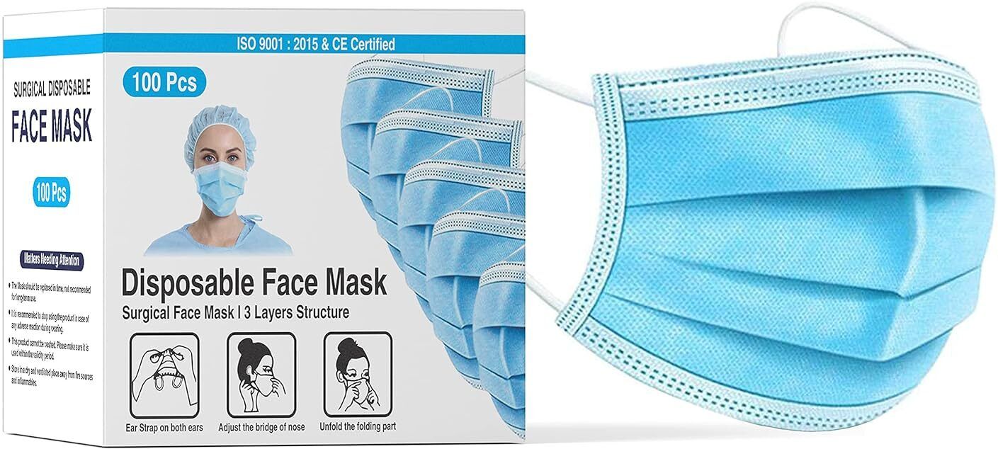 Nonwoven 3Ply Disposable Surgical Face Mask, Nose Clip 3 Layer Filter Diving Mask