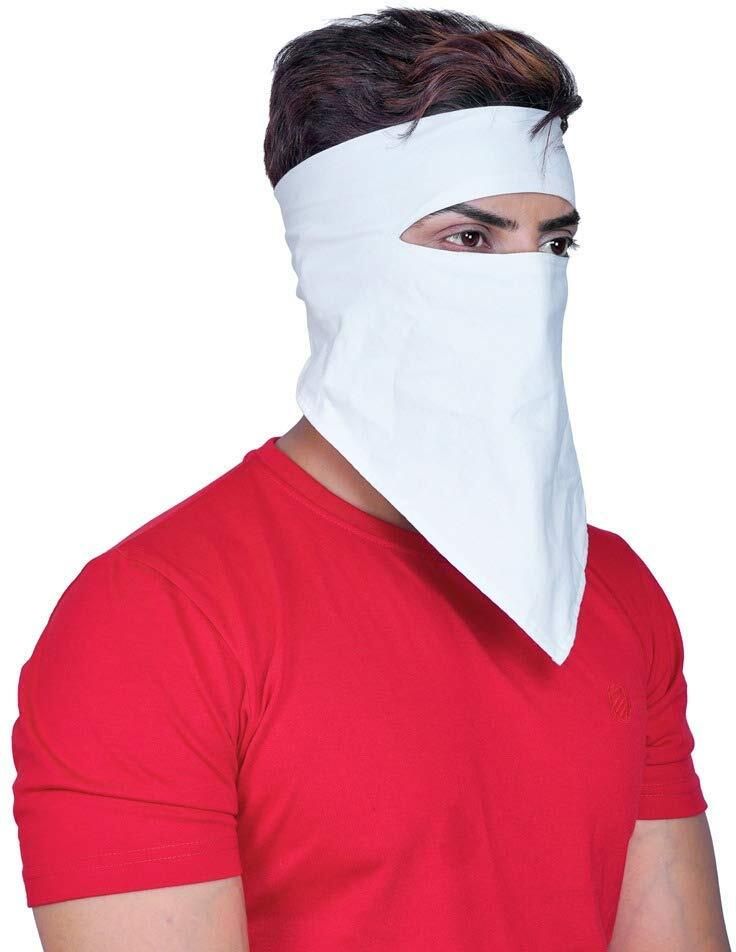 White Cotton Face Cover Mask for Men | Head Wrap & Dust Protection Scarf Diving Mask